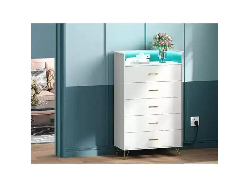 Cassettiera alta a 5 cassetti, cassettiera moderna bianca con cassetti silenziosi, organizer contenitore resistente all'acqua per camera da letto, armadio, corridoio