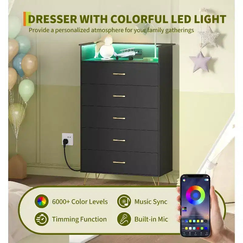 5 Drawer Tall Dresser, Modern White Chest with Silent Drawers, Water-Resistant Storage Organizer for Bedroom, Closet, Hallway