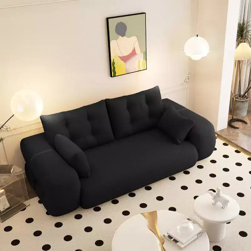 Divano letto pieghevole multifunzionale da 200 cm, divano letto trasformabile 3-in-1 in tessuto Teddy, imbottitura in schiuma, colore nero