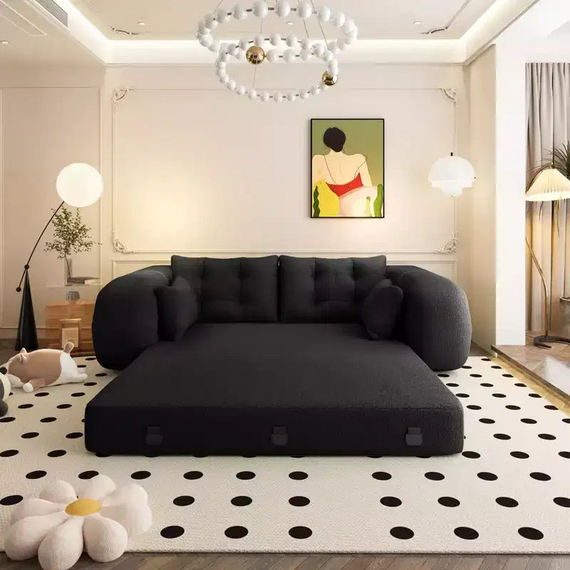 Divano letto pieghevole multifunzionale da 200 cm, divano letto trasformabile 3-in-1 in tessuto Teddy, imbottitura in schiuma, colore nero
