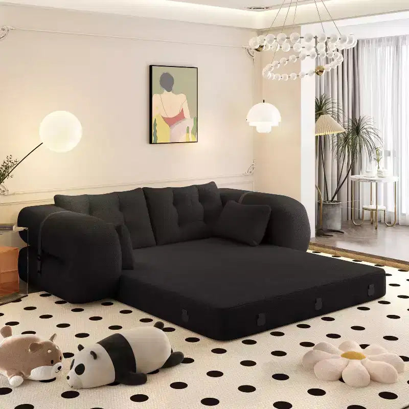 Divano letto pieghevole multifunzionale da 200 cm, divano letto trasformabile 3-in-1 in tessuto Teddy, imbottitura in schiuma, colore nero