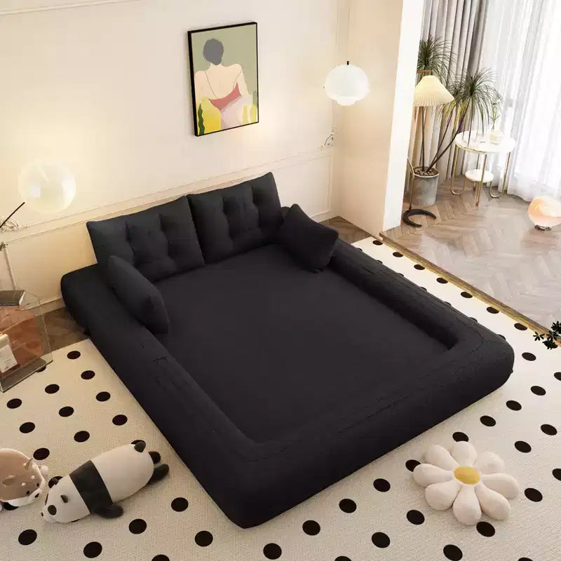 Divano letto pieghevole multifunzionale da 200 cm, divano letto trasformabile 3-in-1 in tessuto Teddy, imbottitura in schiuma, colore nero