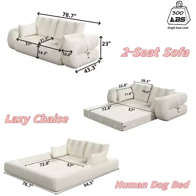 Divano letto pieghevole multifunzionale da 200 cm, divano letto trasformabile 3-in-1 in tessuto Teddy, imbottitura in schiuma, colore nero