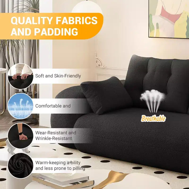 Divano letto pieghevole multifunzionale da 200 cm, divano letto trasformabile 3-in-1 in tessuto Teddy, imbottitura in schiuma, colore nero