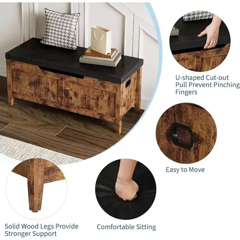 Panca contenitore da 39,4 pollici con cuscino, 2 cerniere di sicurezza, baule contenitore, panca porta scarpe per ingresso, soggiorno, camera da letto