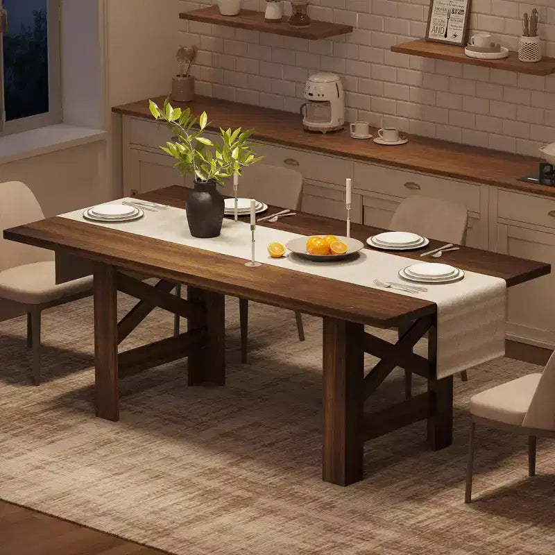 71" Rustic Dining Table, Farmhouse Rectangular Wooden Kitchen Table for 6-8, Thick Rectangle Tabletop, Heavy-Duty Base