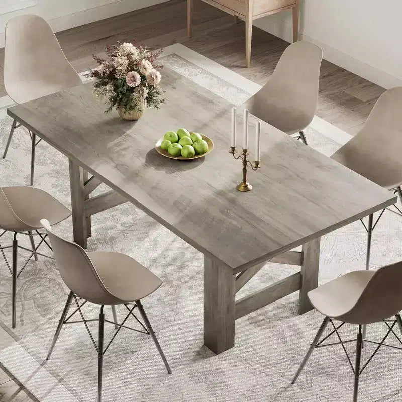71" Rustic Dining Table, Farmhouse Rectangular Wooden Kitchen Table for 6-8, Thick Rectangle Tabletop, Heavy-Duty Base