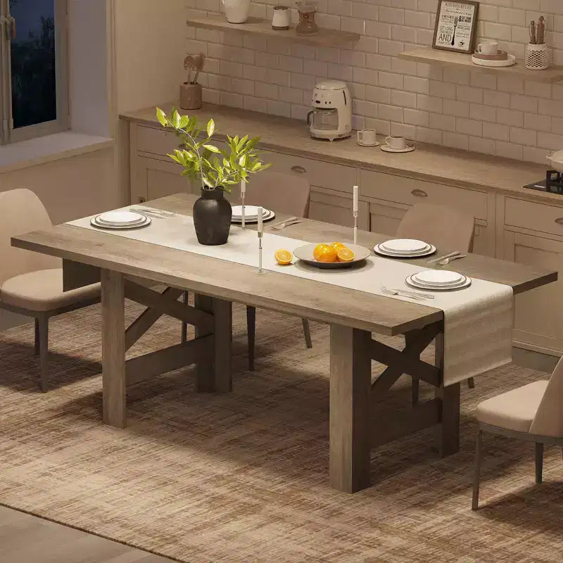 71" Rustic Dining Table, Farmhouse Rectangular Wooden Kitchen Table for 6-8, Thick Rectangle Tabletop, Heavy-Duty Base