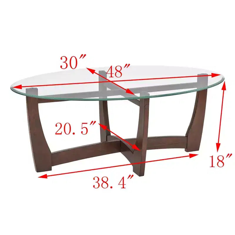 Tavolino da caffè ovale in vetro da 48 pollici, tavolino da caffè rotondo color ciliegio con piano in vetro, tavolino piccolo per soggiorno, ufficio