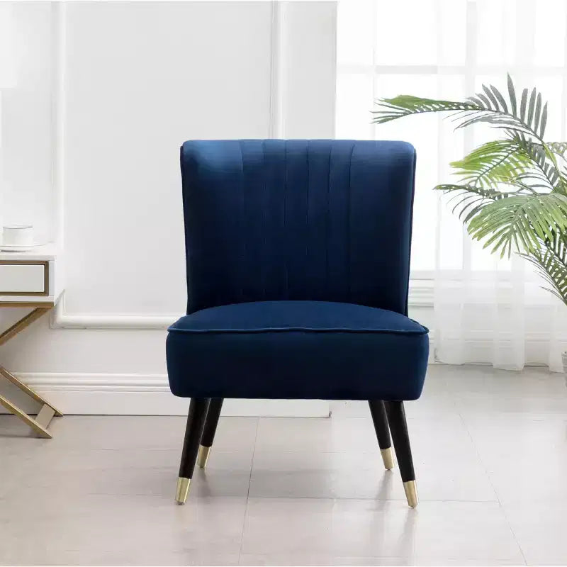 Velvet Accent Chair, Upholstered Chair with Lined Stitching, Rubberwood Legs, Thick Foam Padded Seat, Lounge Chair for Living Room, Bedroom