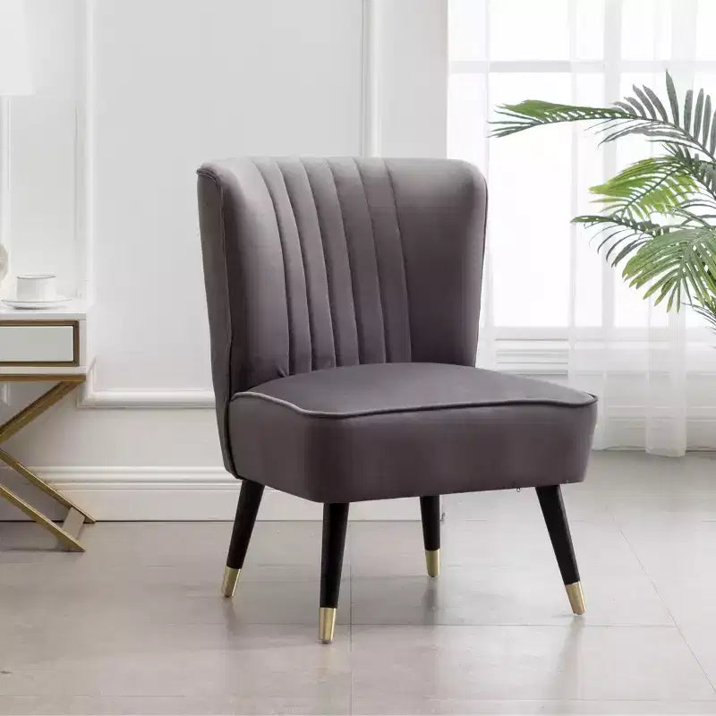 Velvet Accent Chair, Upholstered Chair with Lined Stitching, Rubberwood Legs, Thick Foam Padded Seat, Lounge Chair for Living Room, Bedroom