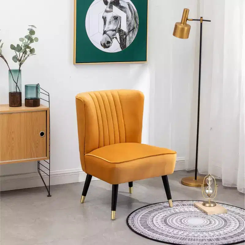 Velvet Accent Chair, Upholstered Chair with Lined Stitching, Rubberwood Legs, Thick Foam Padded Seat, Lounge Chair for Living Room, Bedroom