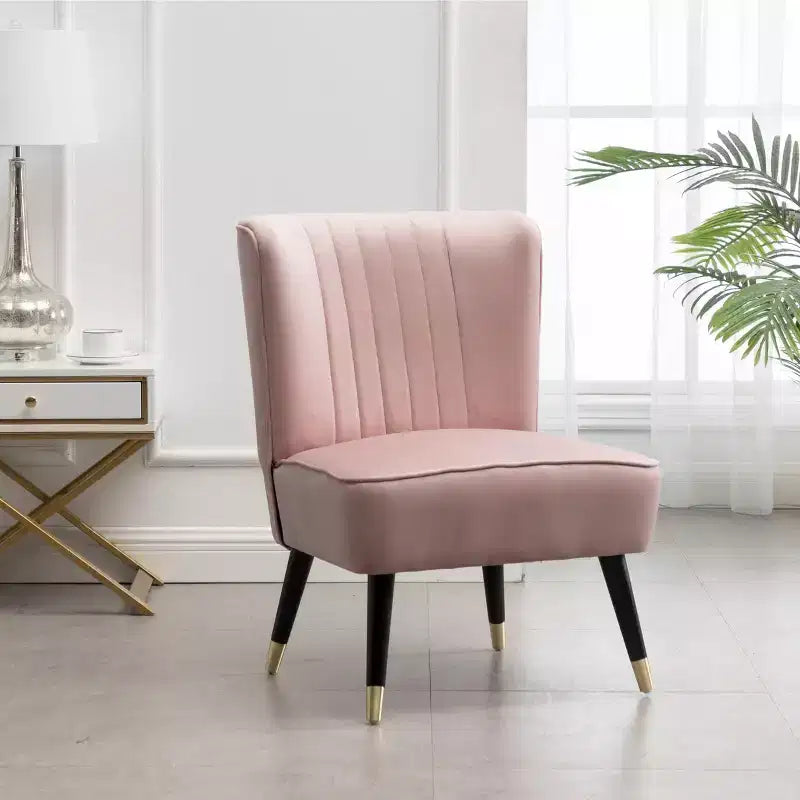 Velvet Accent Chair, Upholstered Chair with Lined Stitching, Rubberwood Legs, Thick Foam Padded Seat, Lounge Chair for Living Room, Bedroom