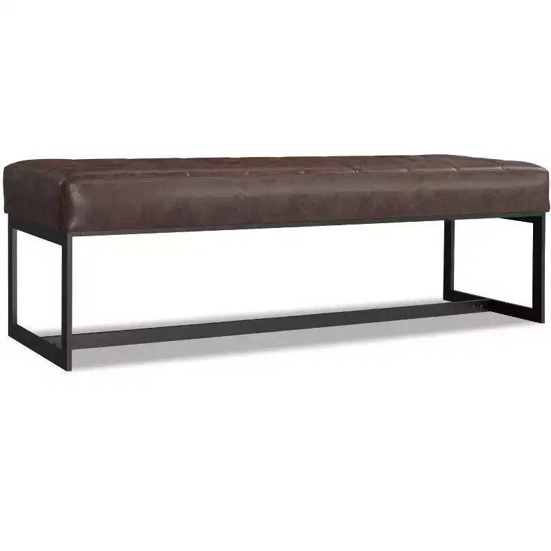 Mira 56 inch Wide Modern Contemporary Rectangle Ottoman Bench in Brown Genuine Leather