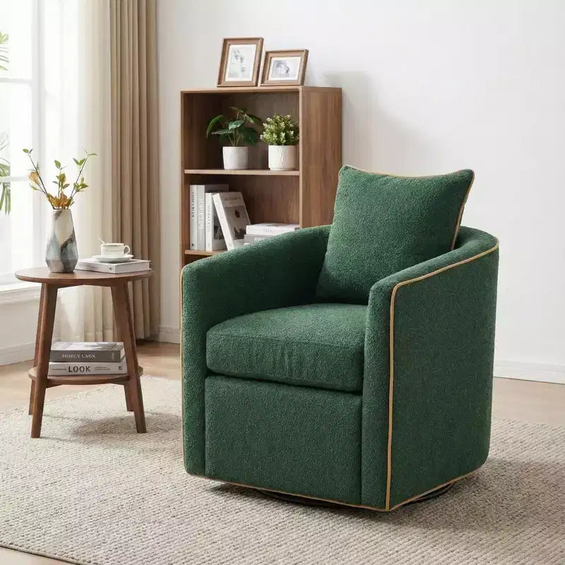 Poltrona moderna girevole a 360° rivestita in tessuto Bouclé con base in ferro
