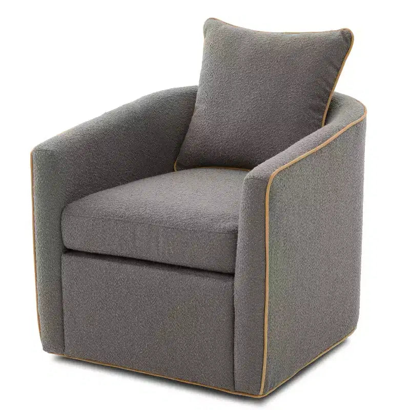Poltrona moderna girevole a 360° rivestita in tessuto Bouclé con base in ferro