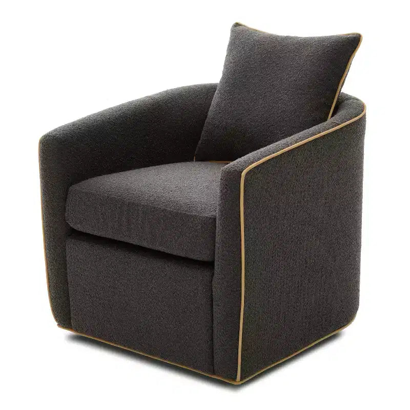 Poltrona moderna girevole a 360° rivestita in tessuto Bouclé con base in ferro