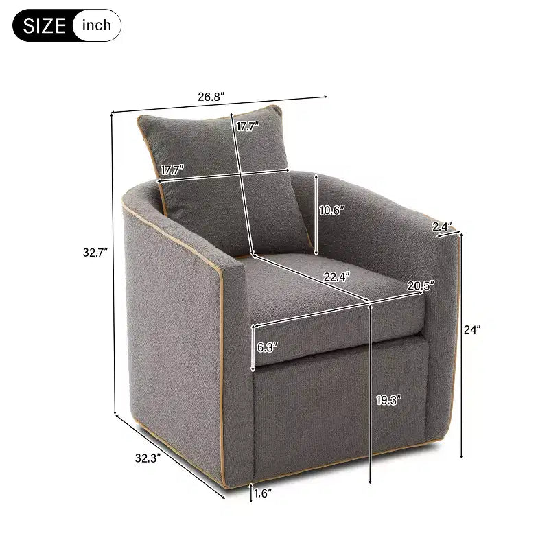 Poltrona moderna girevole a 360° rivestita in tessuto Bouclé con base in ferro