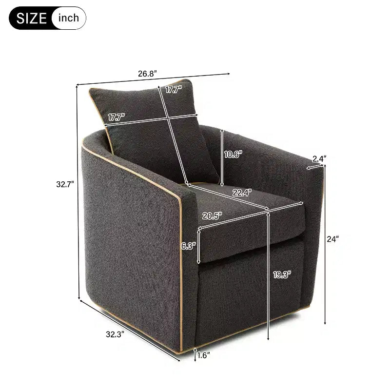 Poltrona moderna girevole a 360° rivestita in tessuto Bouclé con base in ferro