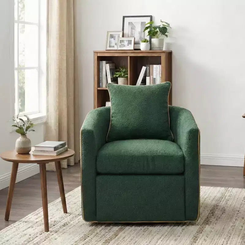 Modern Iron Boucle Upholstered 360 Swivel Accent Chair