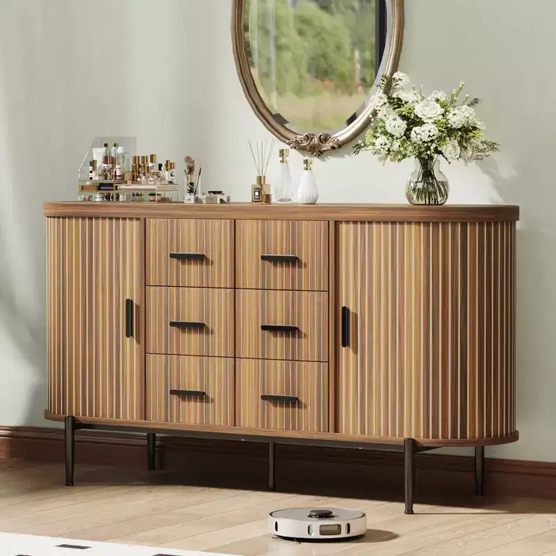 47 Cassettiera Credenza a Buffet Moderna di Metà Secolo in Finto Marmo, Consolle Contenitore Scanalata con 3 Cassetti e Gambe in Metallo per Sala da Pranzo Soggiorno Ingresso
