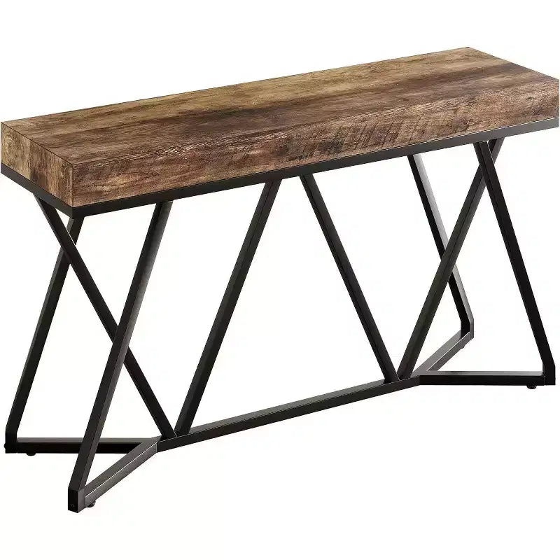 Tavolo Consolle da 55 Pollici per Ingresso, Tavolino da Divano Industriale in Legno con Base Geometrica in Metallo per Soggiorno, Ingresso, Corridoio