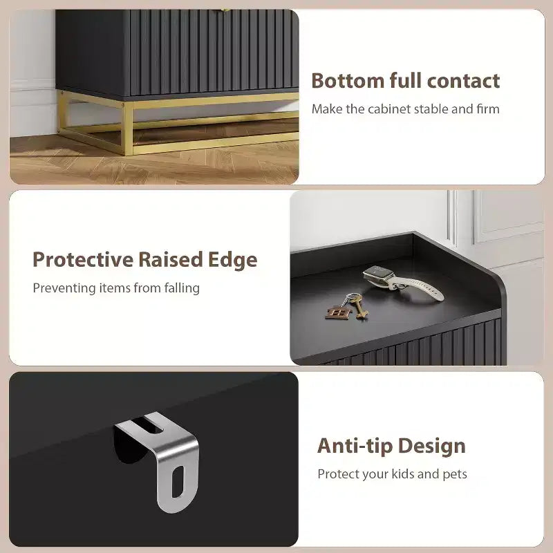 Credenza a scanalature da 47,2 pollici con mobiletto contenitore, credenza da cucina moderna con ripiani regolabili, mobiletto buffet console multimediale con ante