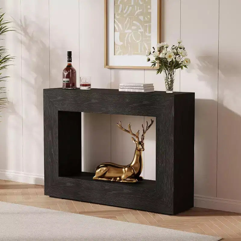 Farmhouse Console Table C 47 Entryway Sofa Table with Open Shelves, Vintage Industrial Design for Hallway