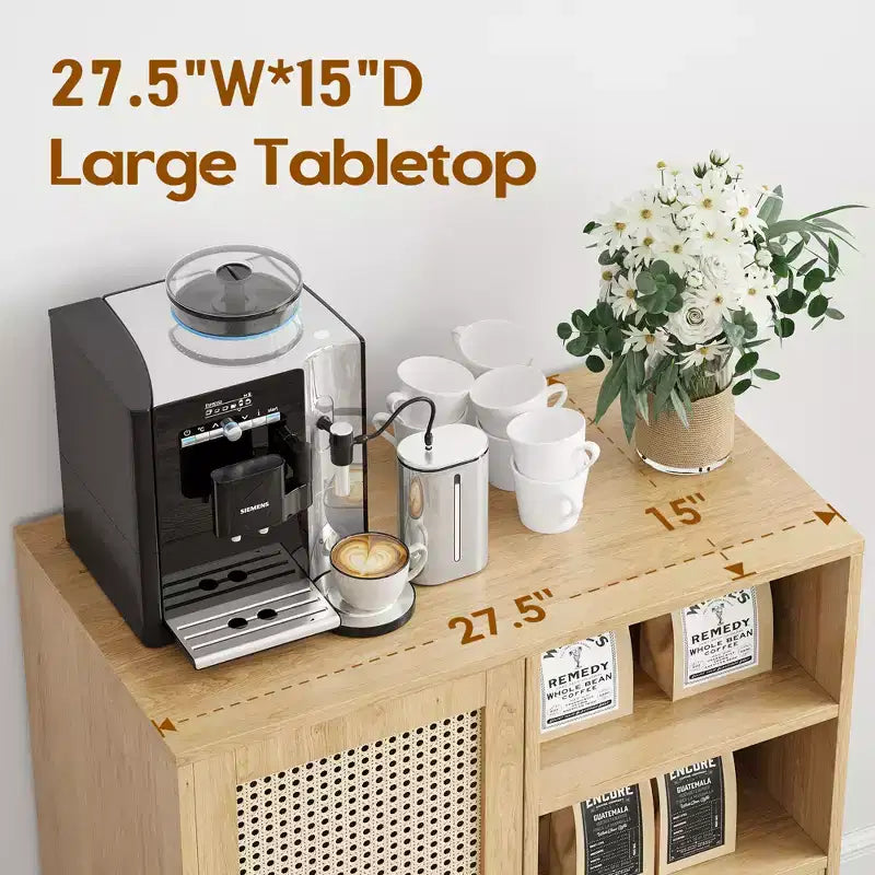 15-inch Rattan Sideboard with Adjustable Shelves and Smooth-Gliding Drawers, Natural Color