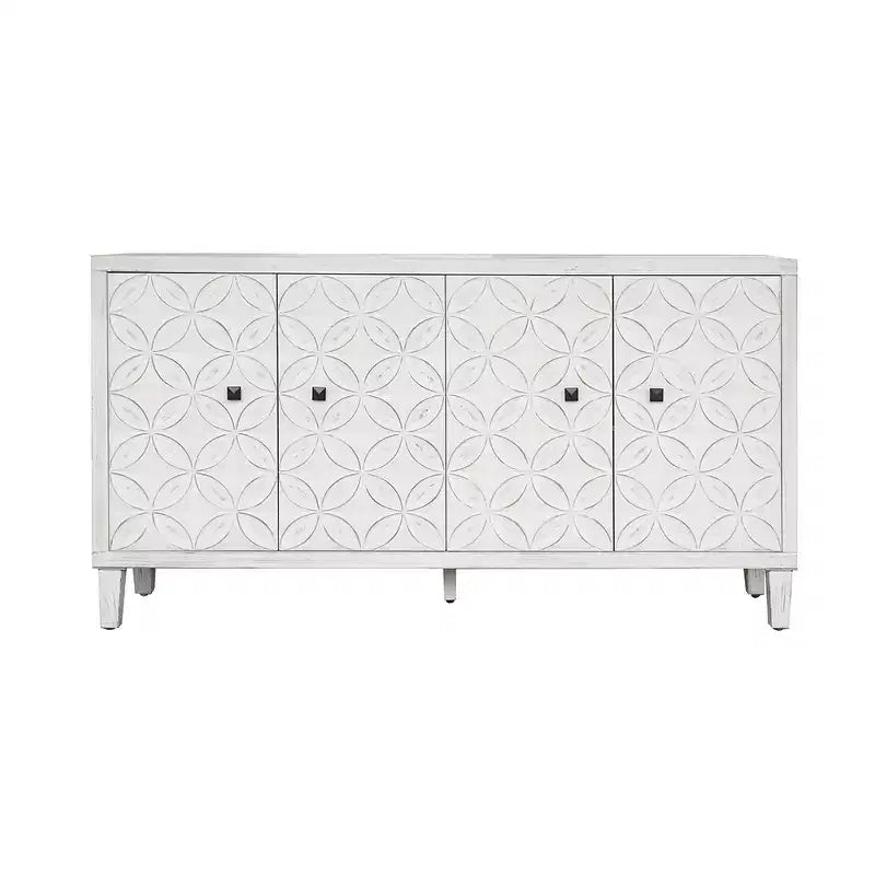 Madia Moderna in Legno con 4 Ante, Credenza da Cucina/Soggiorno con Ripiani Regolabili e Maniglie Quadrate