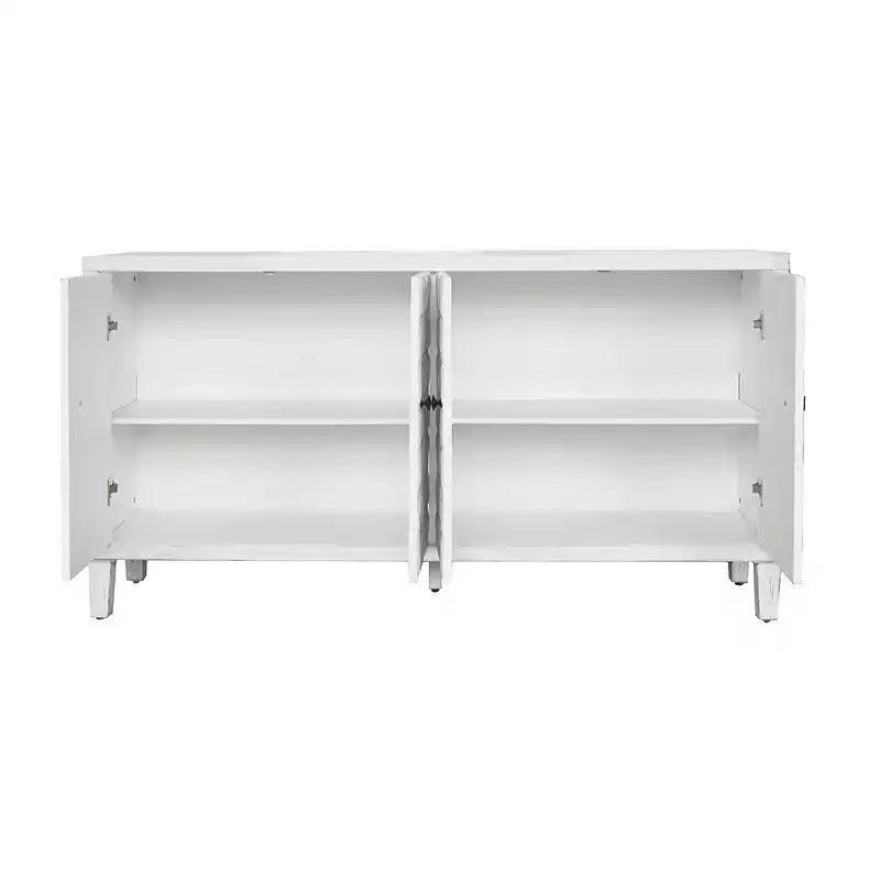 Madia Moderna in Legno con 4 Ante, Credenza da Cucina/Soggiorno con Ripiani Regolabili e Maniglie Quadrate