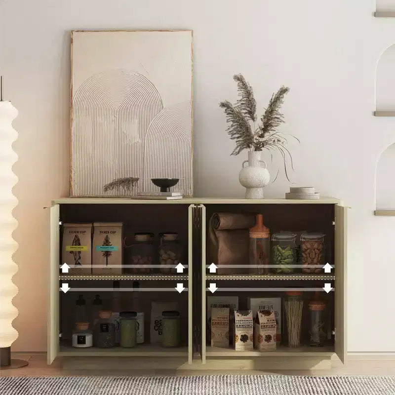 Modern Wooden Sideboard with Storage Space, Recessed Side Cabinet, Large Sideboard with Adjustable Shelves