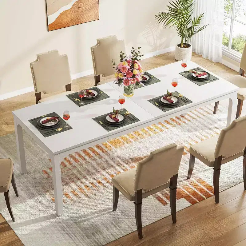 78-Inch White Dining Table for 6-8 People, Large Long Rectangle Kitchen Dinner Table for Dining Room