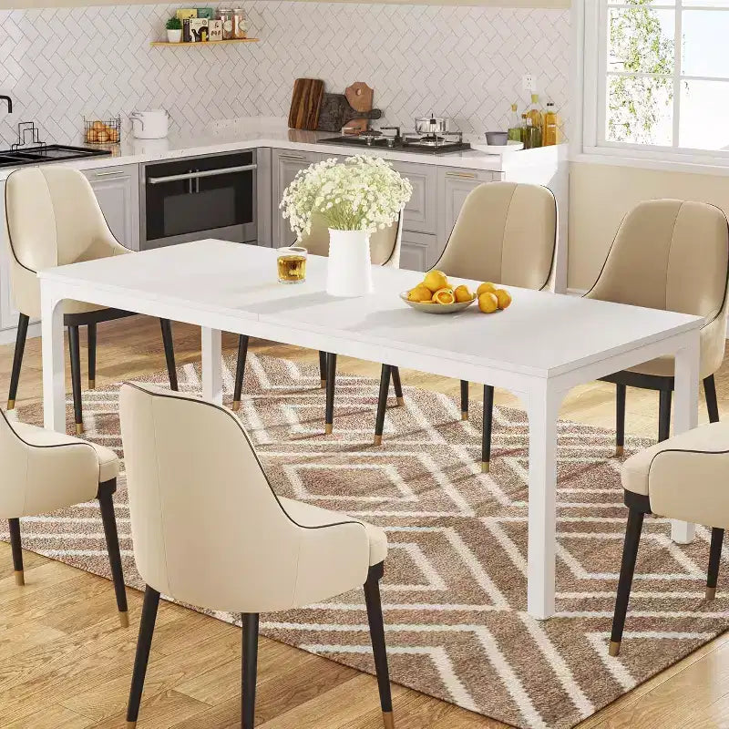 78-Inch White Dining Table for 6-8 People, Large Long Rectangle Kitchen Dinner Table for Dining Room