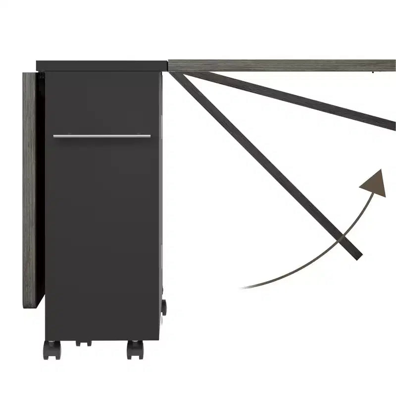 Tavolo da pranzo pieghevole a ribalta per 4 persone - 6 ruote, ripiano portaoggetti e cassetto