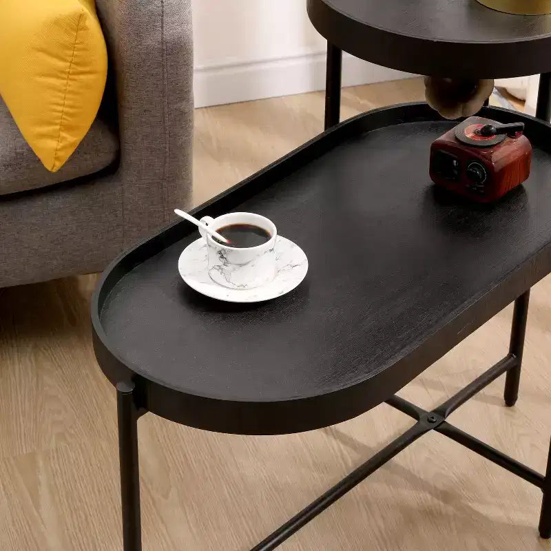 Tavolino a 2 ripiani con mensola portaoggetti, robusto tavolino da caffè con struttura in metallo per piccoli spazi, comodino sottile per divano, soggiorno, camera da letto