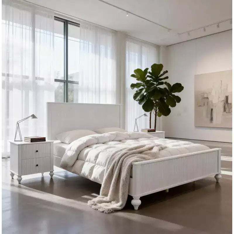 Struttura Letto a Piattaforma Queen/King Size con Testiera e Pediera, Pannelli Scanalati, Noce/Bianco