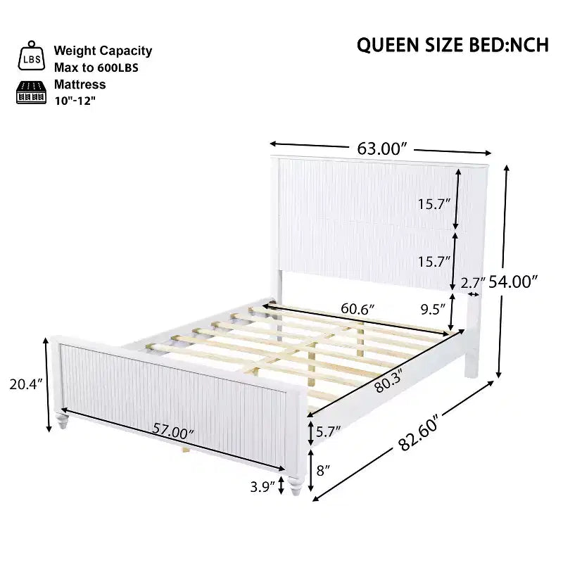 Struttura Letto a Piattaforma Queen/King Size con Testiera e Pediera, Pannelli Scanalati, Noce/Bianco