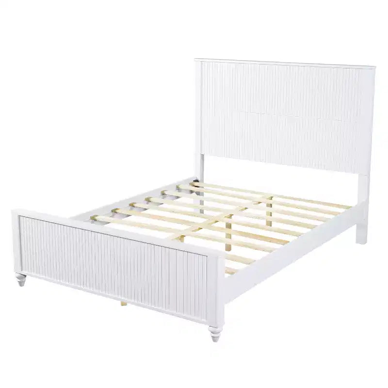 Struttura Letto a Piattaforma Queen/King Size con Testiera e Pediera, Pannelli Scanalati, Noce/Bianco