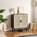 Credenza in Rattan con 2 Ante Magnetiche e Ripiani Regolabili Buffet Nero