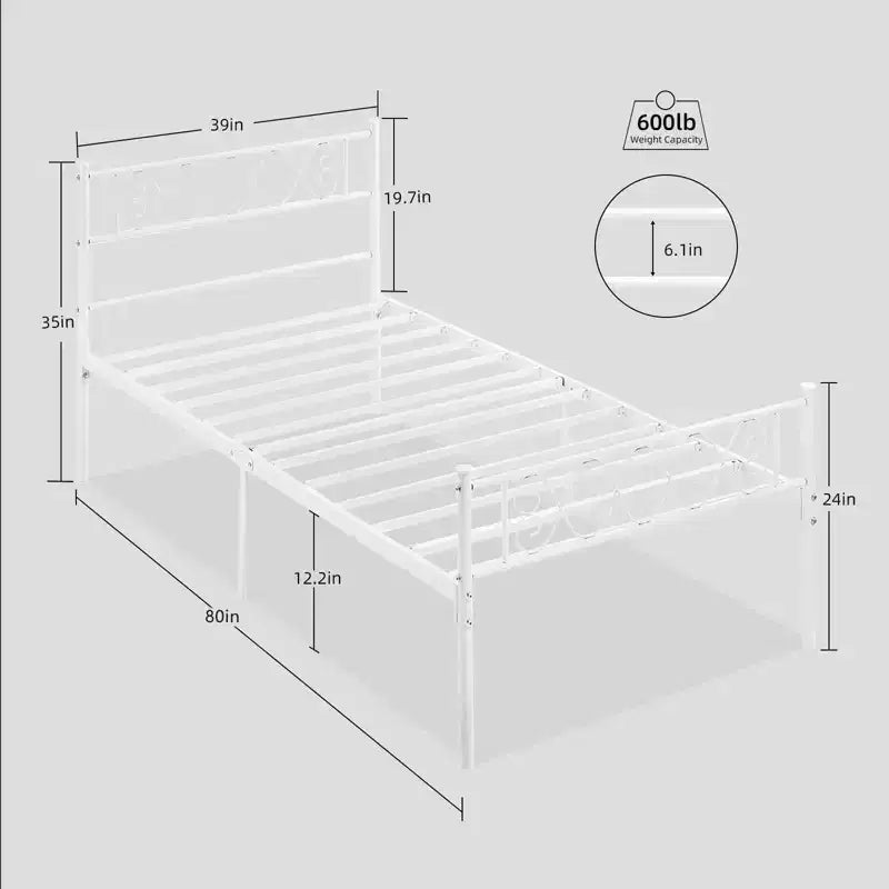 Struttura letto matrimoniale in metallo, con testiera e pediera, design classico in ferro battuto