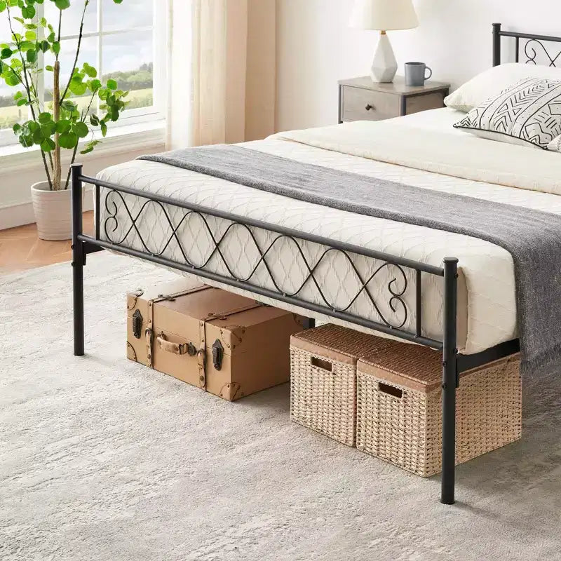 Metal Full Size Bed Frame, Platform Bed with Headboard and Footboard, Classic Iron-Art Design