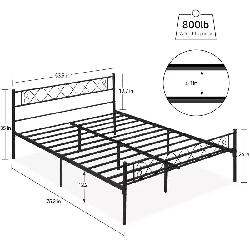 Metal Full Size Bed Frame, Platform Bed with Headboard and Footboard, Classic Iron-Art Design
