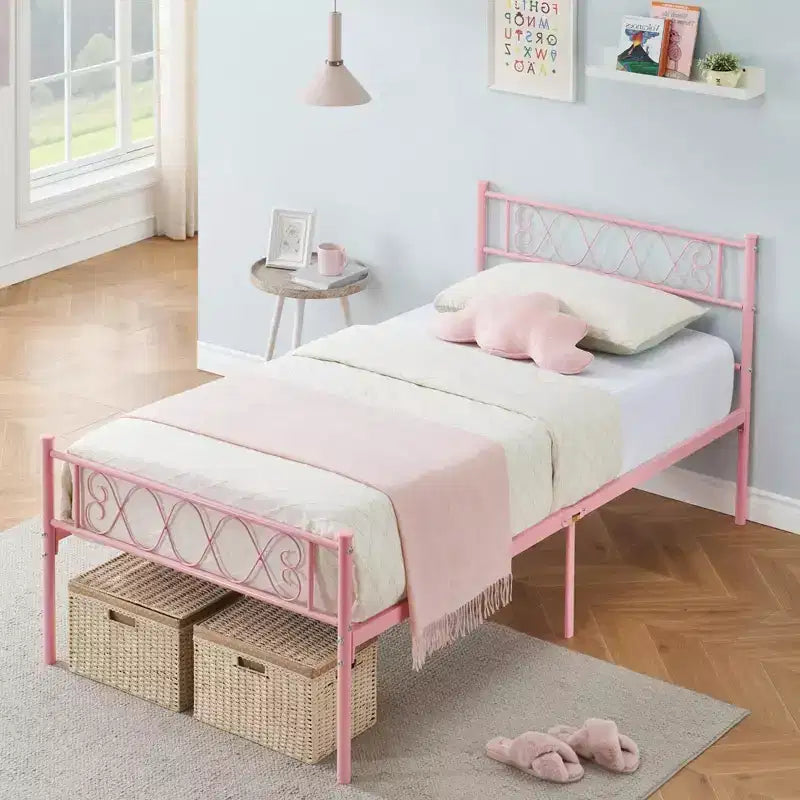 Metal Full Size Bed Frame, Platform Bed with Headboard and Footboard, Classic Iron-Art Design