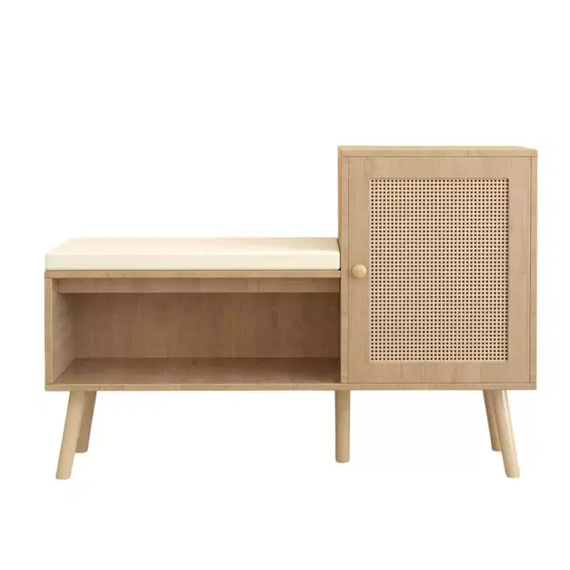 Panca scarpiera 2 in 1, scarpiera in rattan PP con 2 ripiani regolabili e cuscino di seduta rimovibile, organizer per scarpe