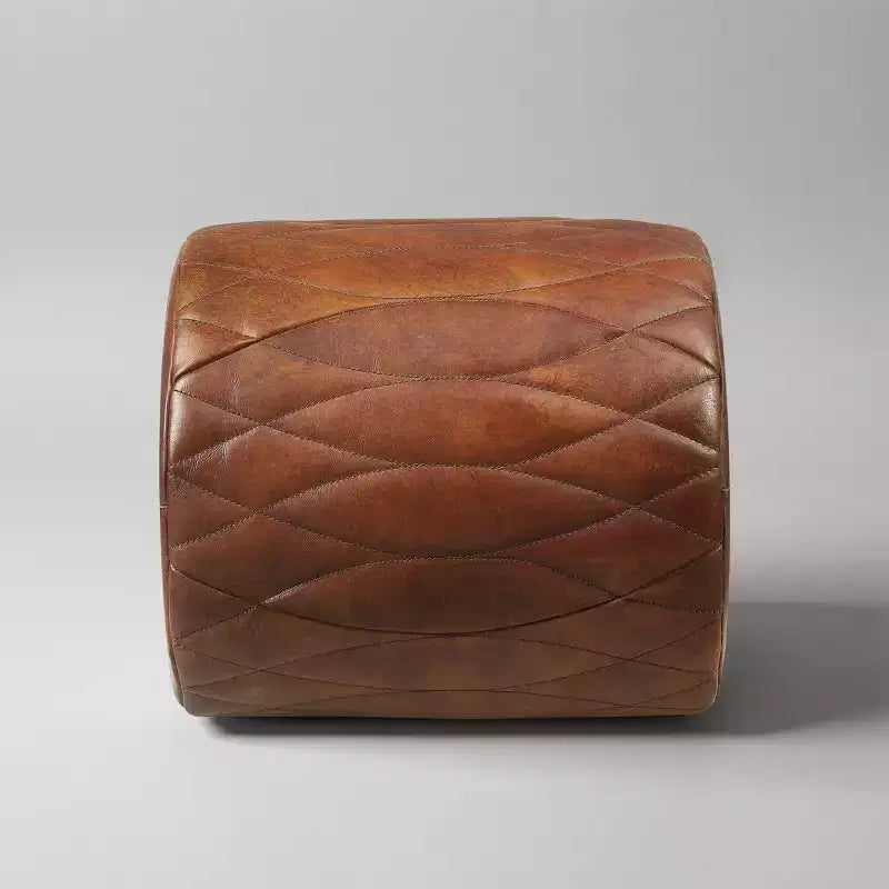 Industrial Genuine Leather and Aluminum Ottoman with Multi-Functional Design