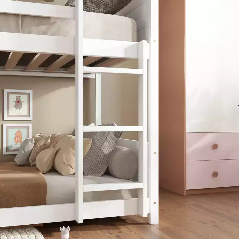 Letto a Castello a una Piazza su Piazza con Testiere e Pediera per Bambini e Ragazzi, Struttura del Letto a Castello in Legno a Forma di Casa con Ringhiera e Scaletta