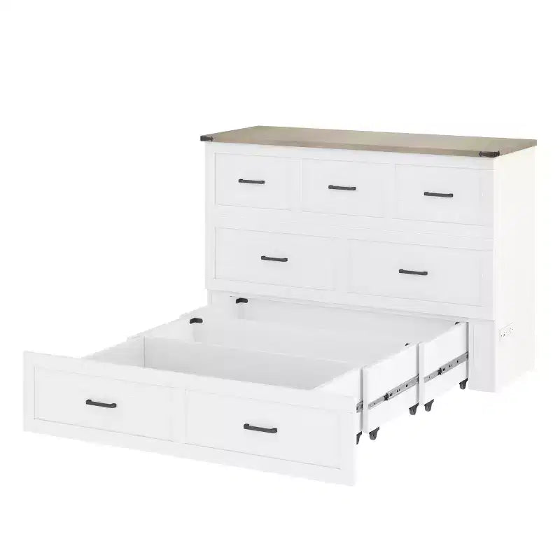 Mobileletto Letto Queen Size con Stazione di Ricarica, Piattaforma Pieghevole Multifunzionale con Contenitore per Camera degli Ospiti, Bianco