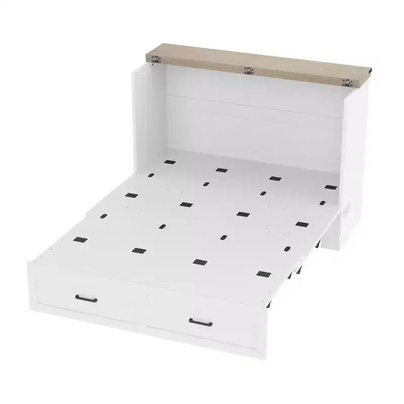 Mobileletto Letto Queen Size con Stazione di Ricarica, Piattaforma Pieghevole Multifunzionale con Contenitore per Camera degli Ospiti, Bianco