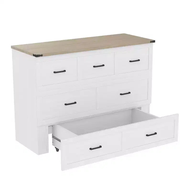 Mobileletto Letto Queen Size con Stazione di Ricarica, Piattaforma Pieghevole Multifunzionale con Contenitore per Camera degli Ospiti, Bianco